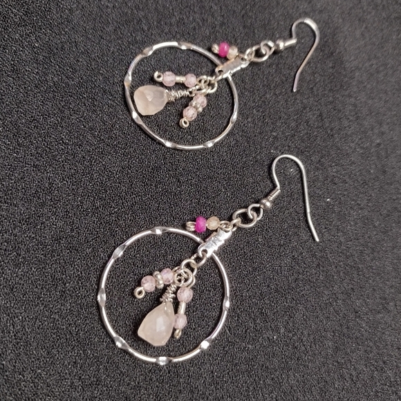 Rose Quartz and Garnet Antique Brass Earrings - Picture 7 of 9